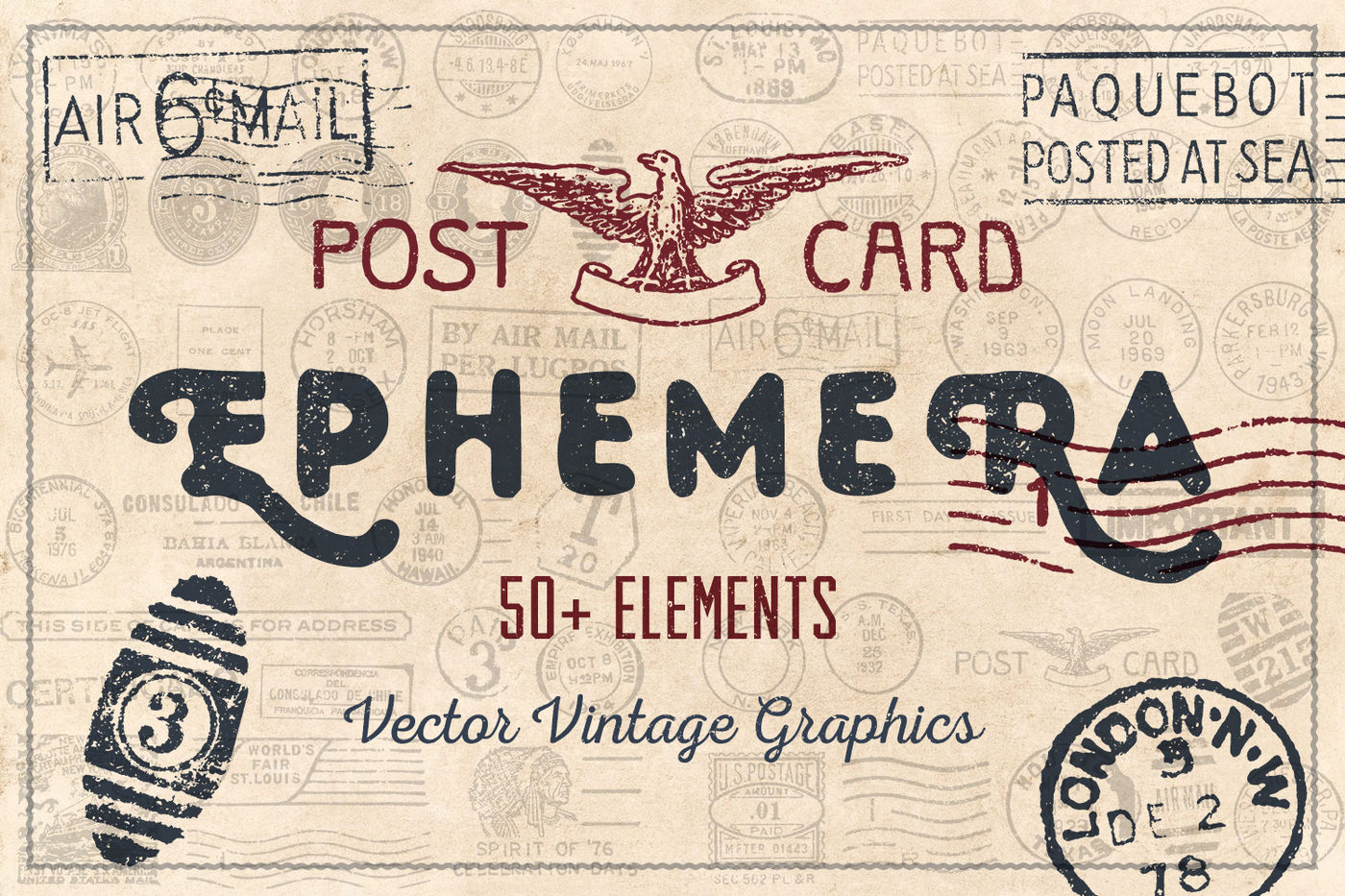 52 Vintage Postcard Vectors By Brigantine Designs