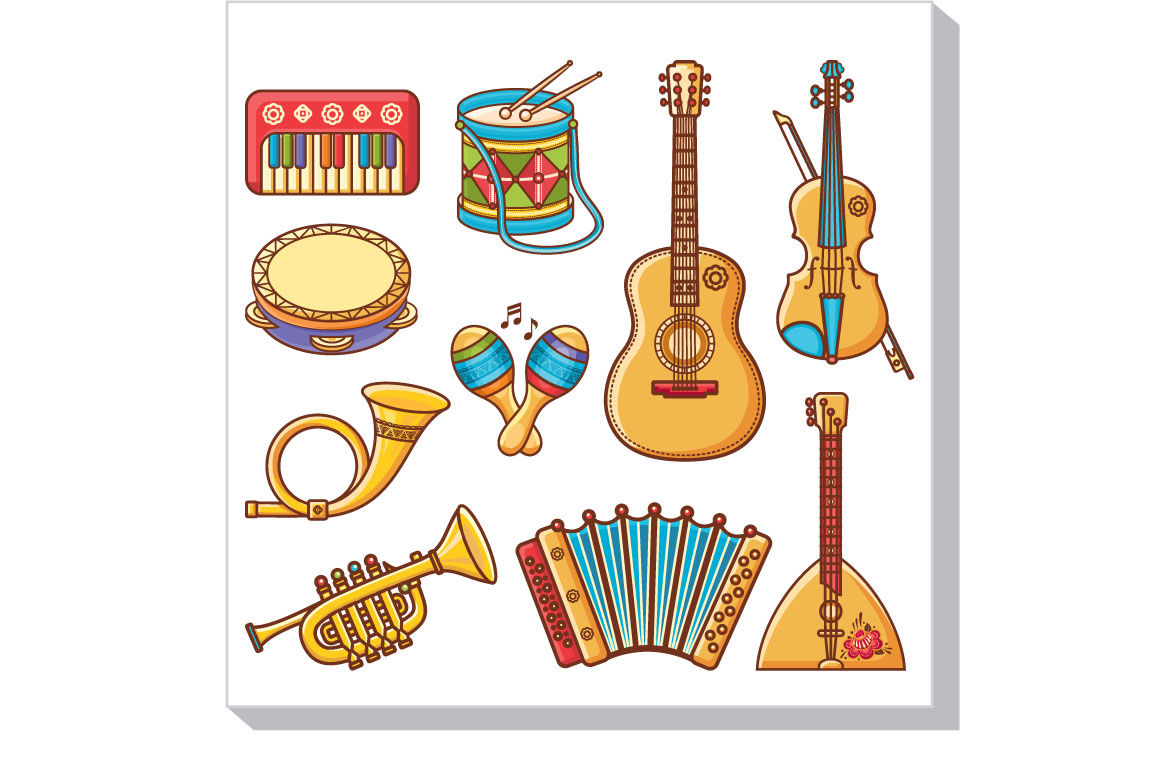Musical instruments. Cartoon By Zoya Miller | TheHungryJPEG.com