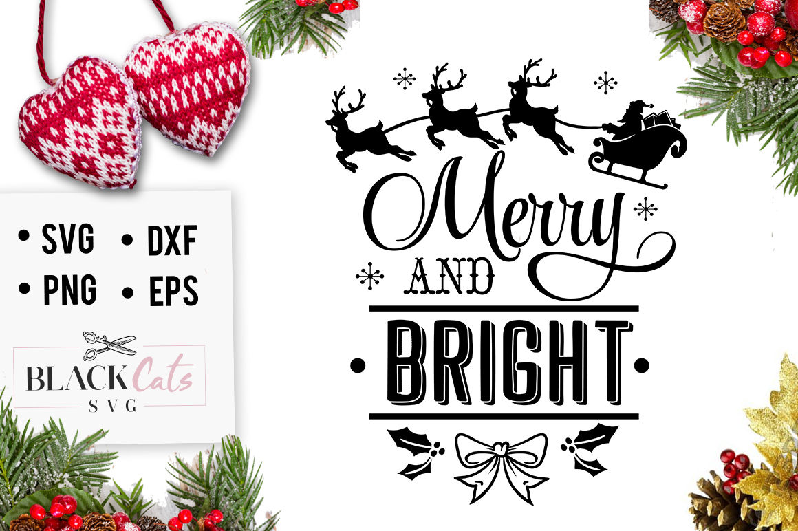 Merry and Bright - Christmas SVG By BlackCatsSVG | TheHungryJPEG.com