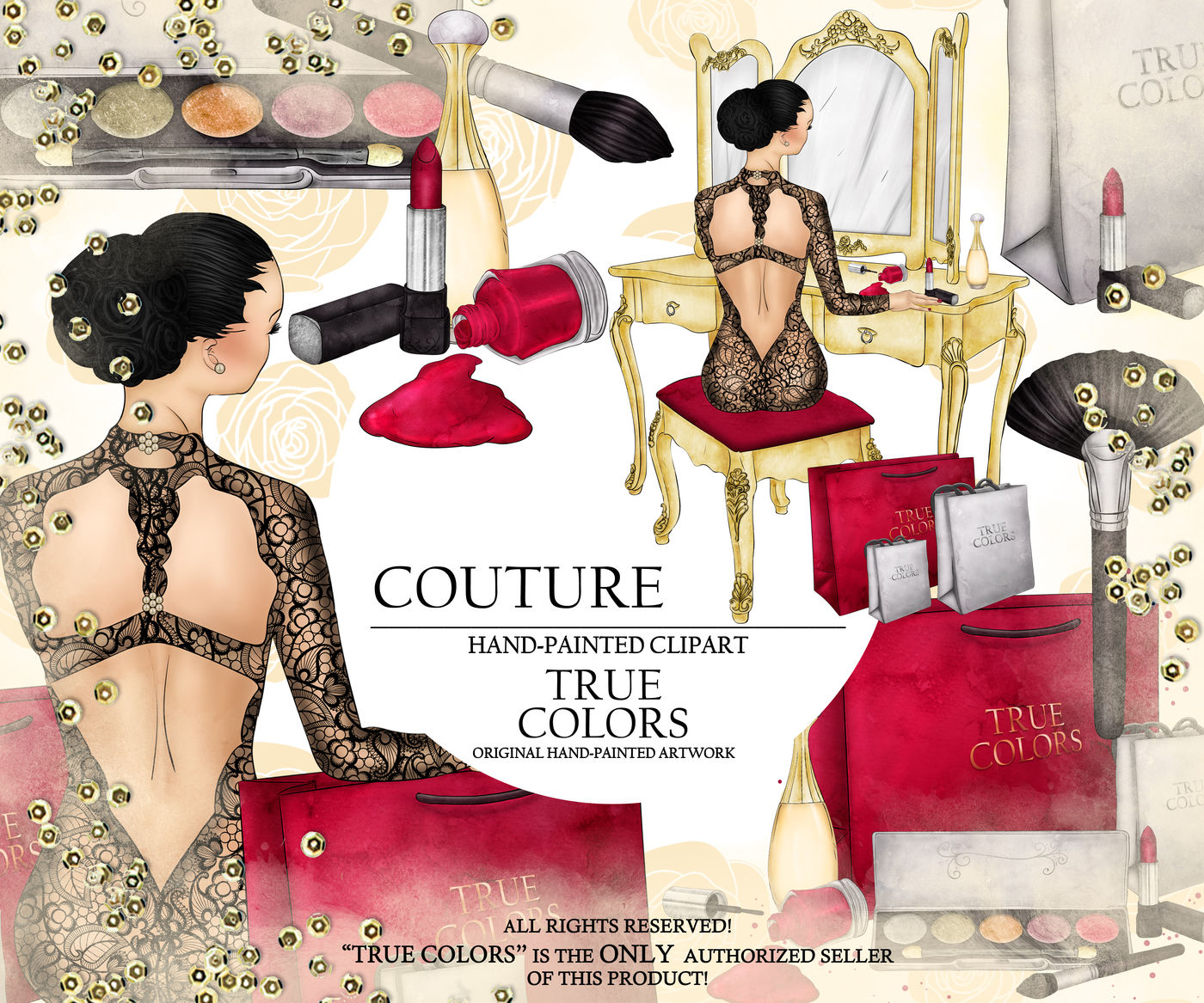 Make up Fashion Haute couture Clip Art Fashion Illustration Planner  Stickers Supplies Watercolor Brush Eyeshadows Lipstick Vanity Mirror DIY By  TrueColorsOHA