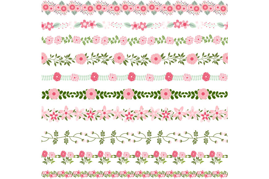 Pink flower border clip art, Floral border clipart