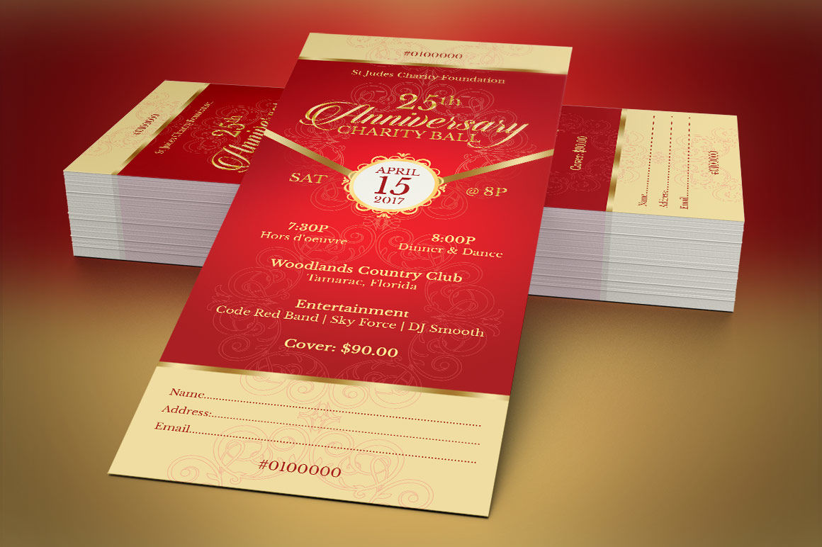 Red Gold Anniversary Gala Ticket Template By Godserv Designs Thehungryjpeg Com