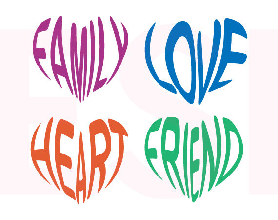 Download Love, Family, Heart, Friend - Word Hearts - SVG, DXF, EPS ...