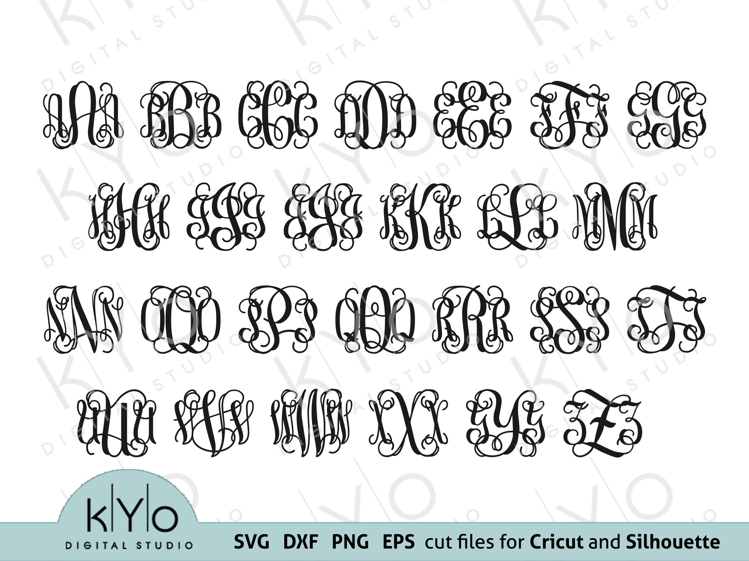 Cricut Monogram Font Bundle SVG files (Not Typing) By kYo Digital ...