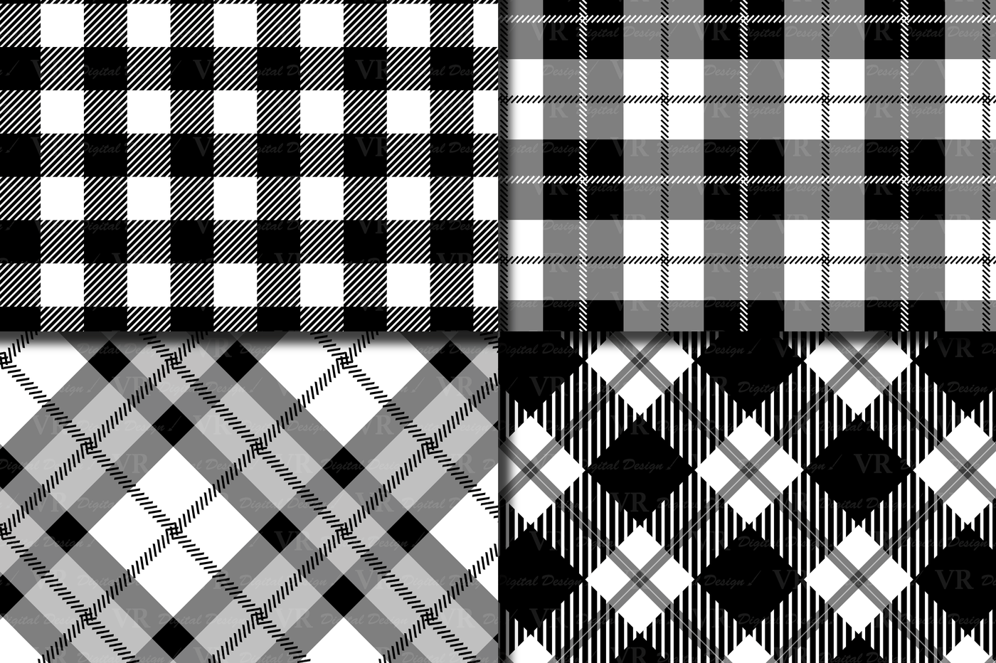 Black And White Plaids Buffalo Plaid Lumberjack Digital Paper By VR 