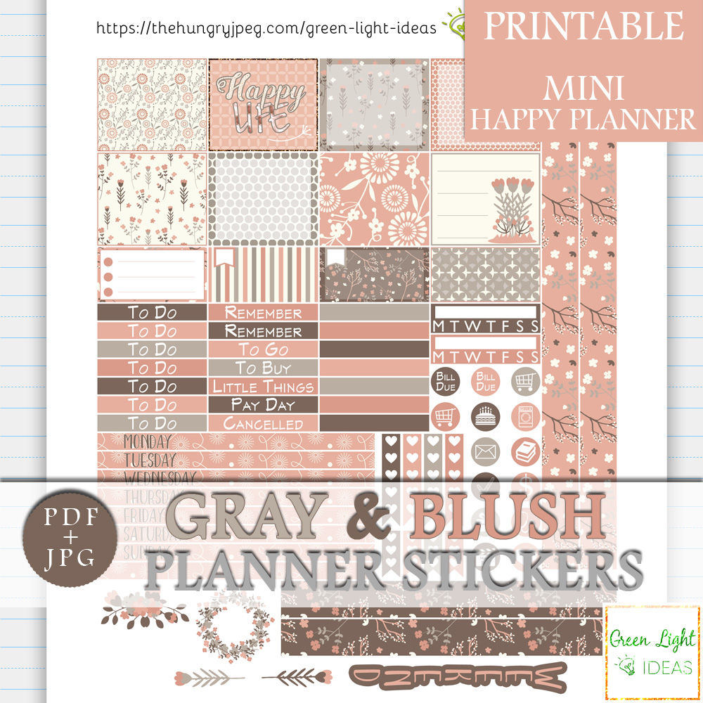 Gray and Blush MINI Happy Planner Stickers By Green Light Ideas