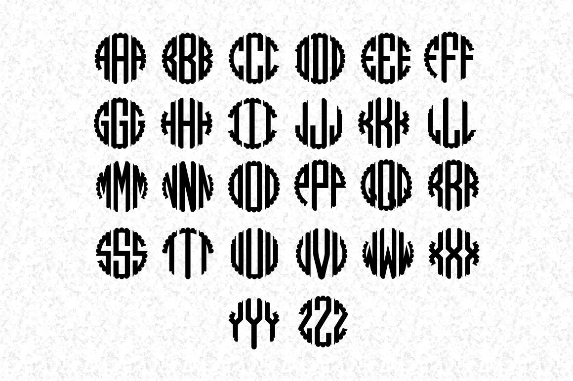 Scalloped Circle Monogram Font in TTF and OTF formats, Cricut TTF fonts ...