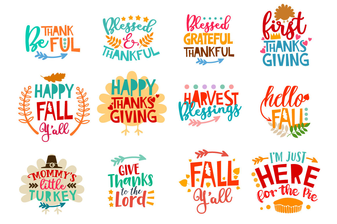 Thanksgiving Bundle: 46 Thanksgiving Quotes in SVG, DXF, CDR, EPS, AI