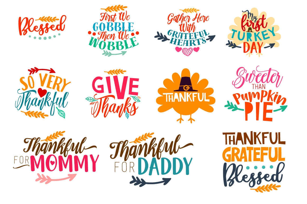 Thanksgiving Bundle: 46 Thanksgiving Quotes in SVG, DXF, CDR, EPS, AI