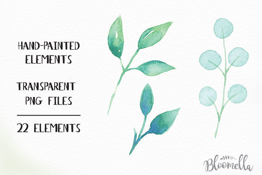 Lush Greenery 22 Elements Hand Painted Watercolour Leaf Packages By Bloomella Thehungryjpeg Com