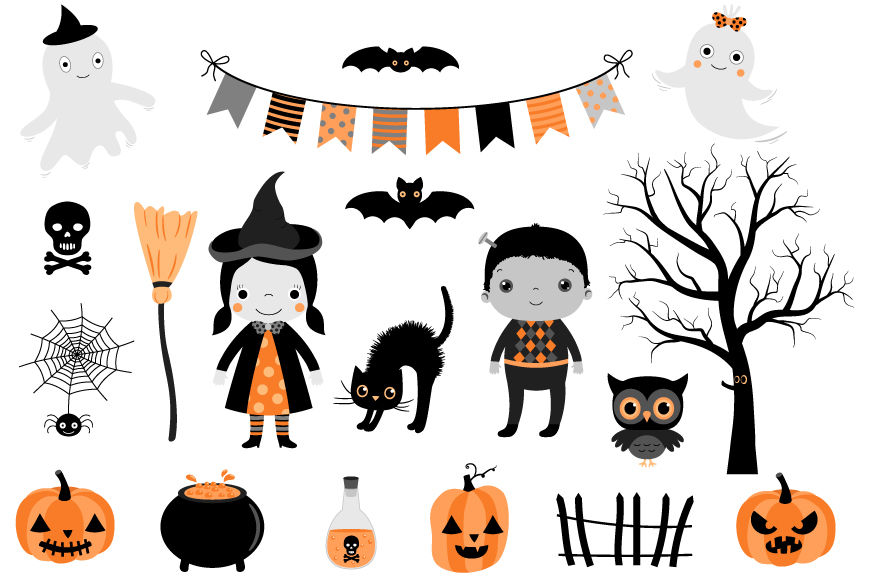 cute halloween characters clip art