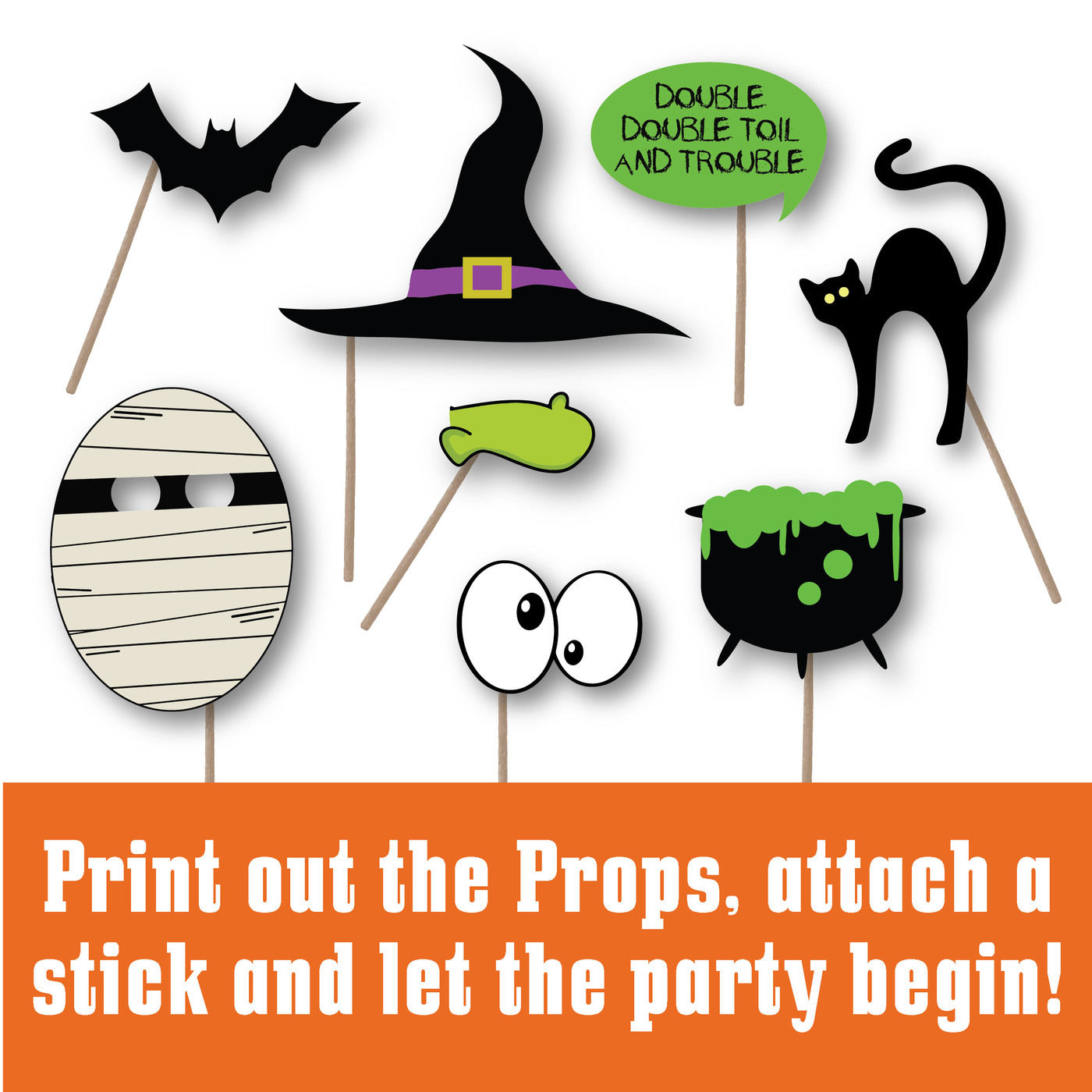 Halloween Photo Booth Props,Attached to the Sticks,Halloween Decorations NO DIY 