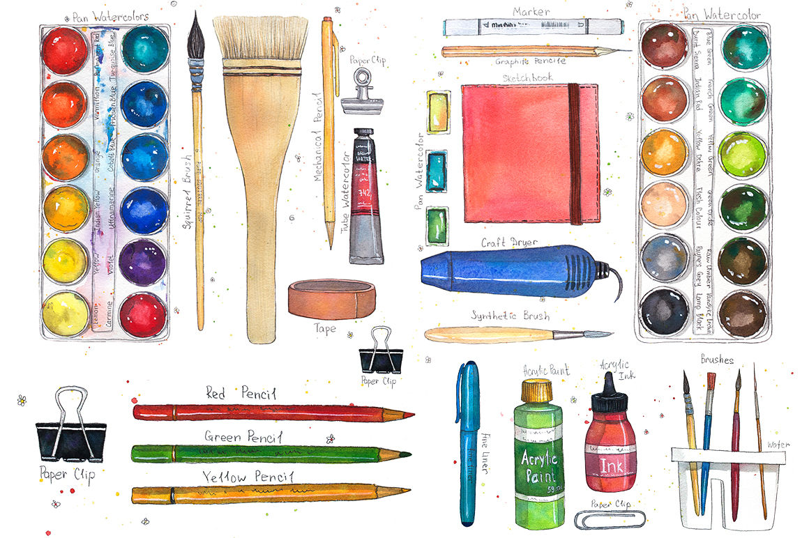 Art Supplies (watercolor elements) By Daria Pneva