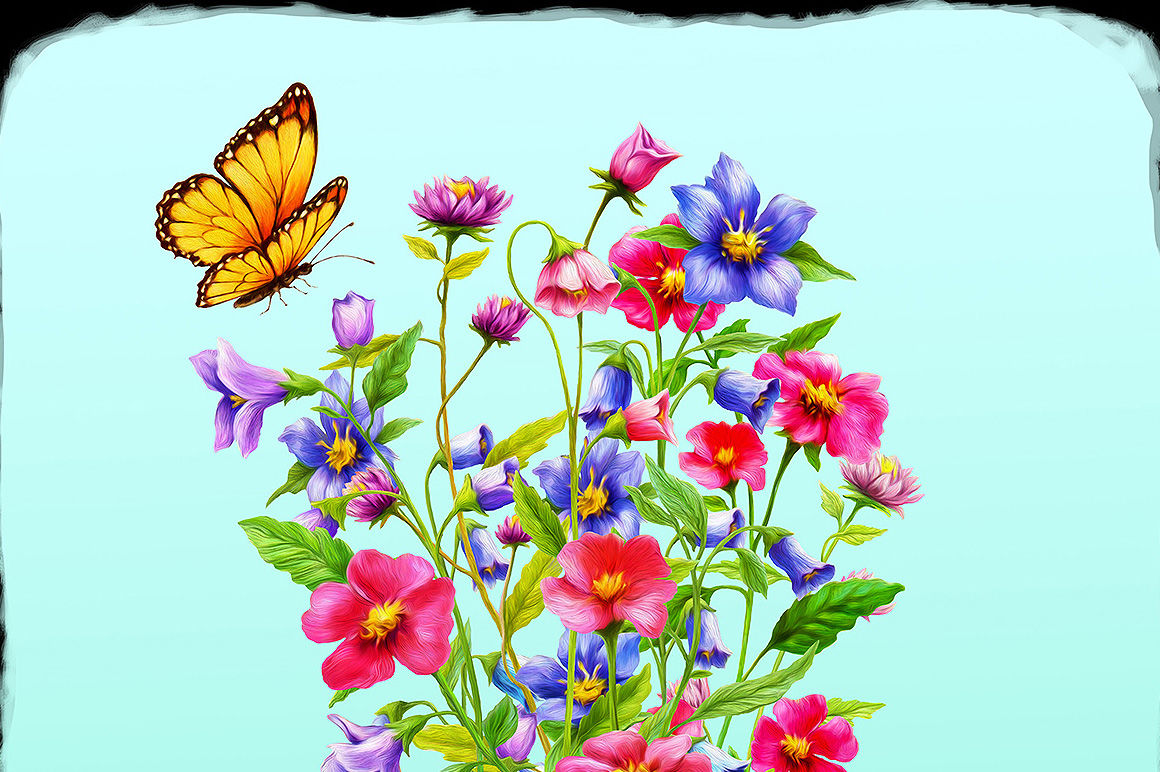 Spring Flowers and butterflies By Rossenrode Art | TheHungryJPEG