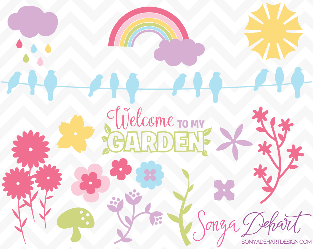 Svg Cuttables Spring Garden Flowers Cut Files Set Dxf Sdd046 By Sonya Dehart Design Thehungryjpeg Com