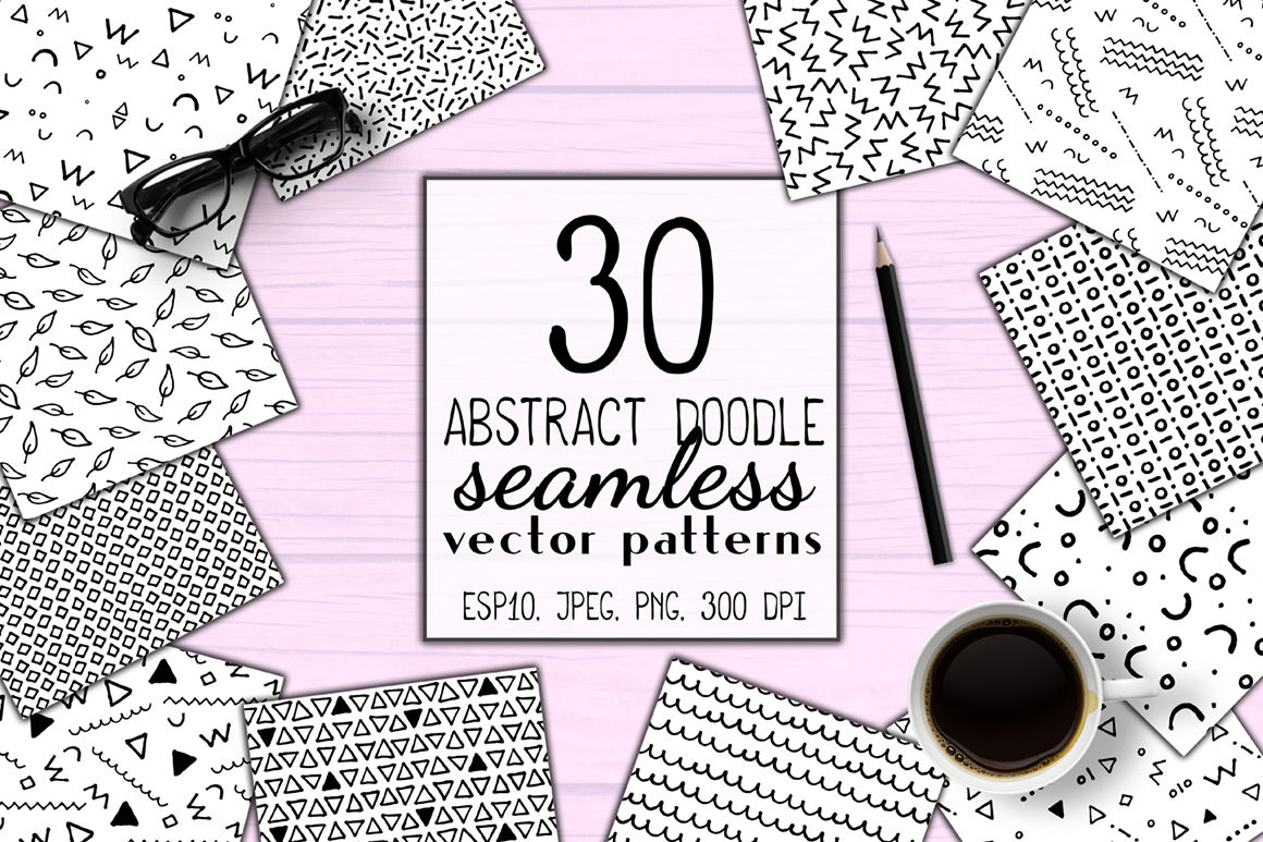 Abstract Doodle Seamless Patterns By Rabbit And Pencil Thehungryjpeg Com