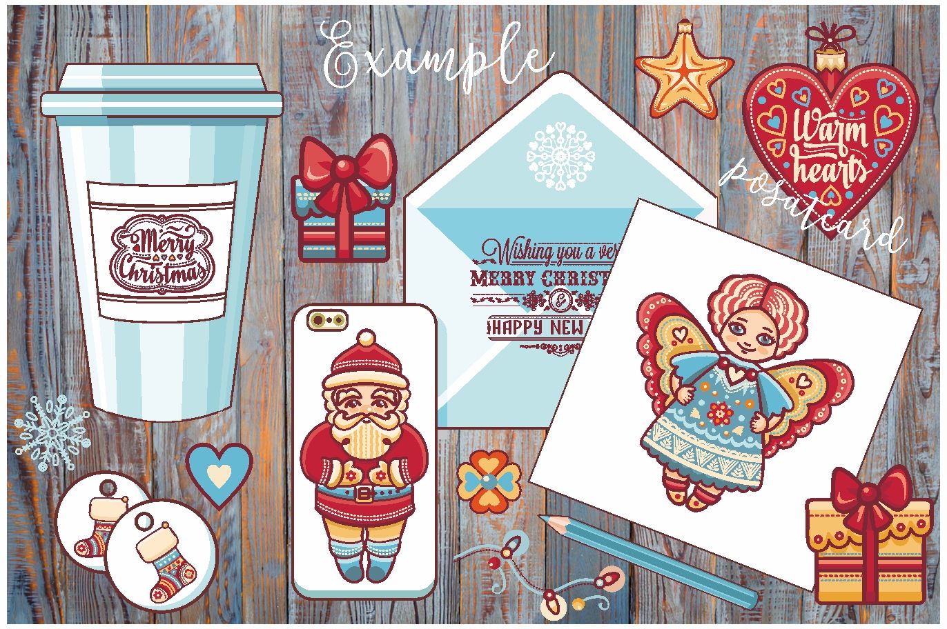 Christmas Decorations Bundle Xmas Characters Decorative Elements Clipart Lettering Eps Ai Jpeg Png By Zoya Miller Thehungryjpeg Com