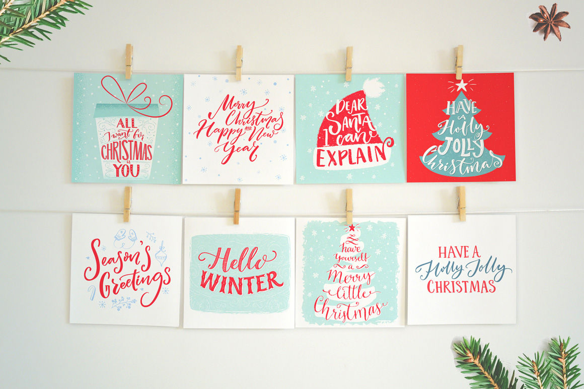 Christmas Cards With Hand Lettering By Pffpics Thehungryjpeg Com