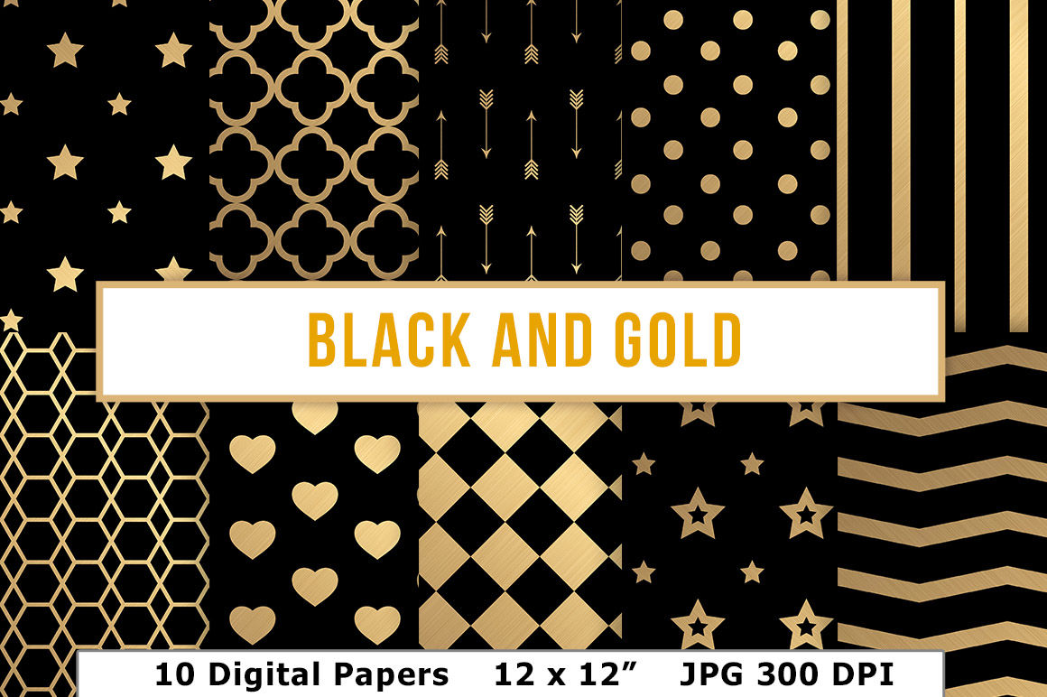 Art Deco Digital Paper, Seamless Retro Art Deco Patterns in Black and Gold  Instant Download for Commercial Use 