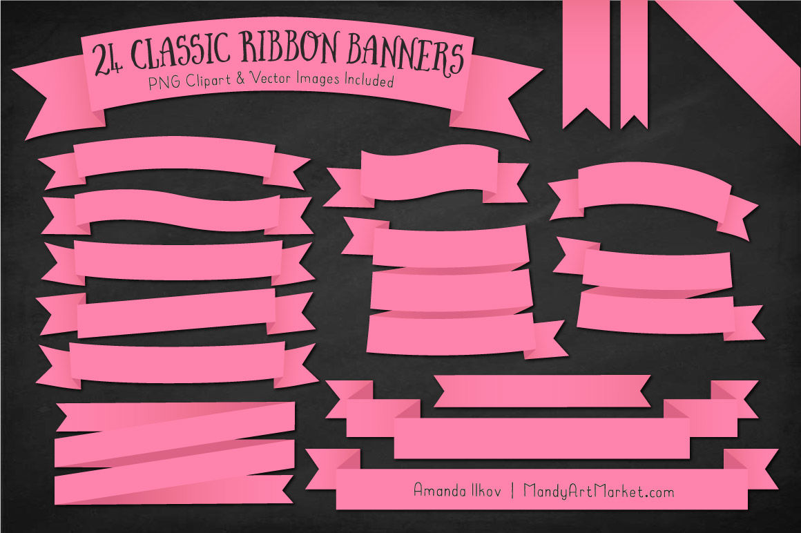 Classic Ribbon Banner Clipart in Hot Pink By Amanda Ilkov