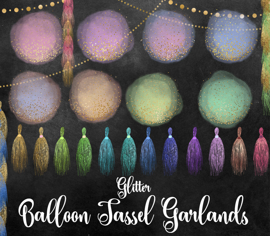 Glitter Balloon Tassel Garland Clipart By Digital Curio