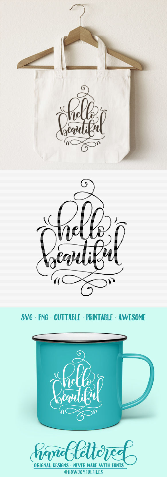 Download Hello beautiful - SVG - PDF - DXF - hand drawn lettered ...