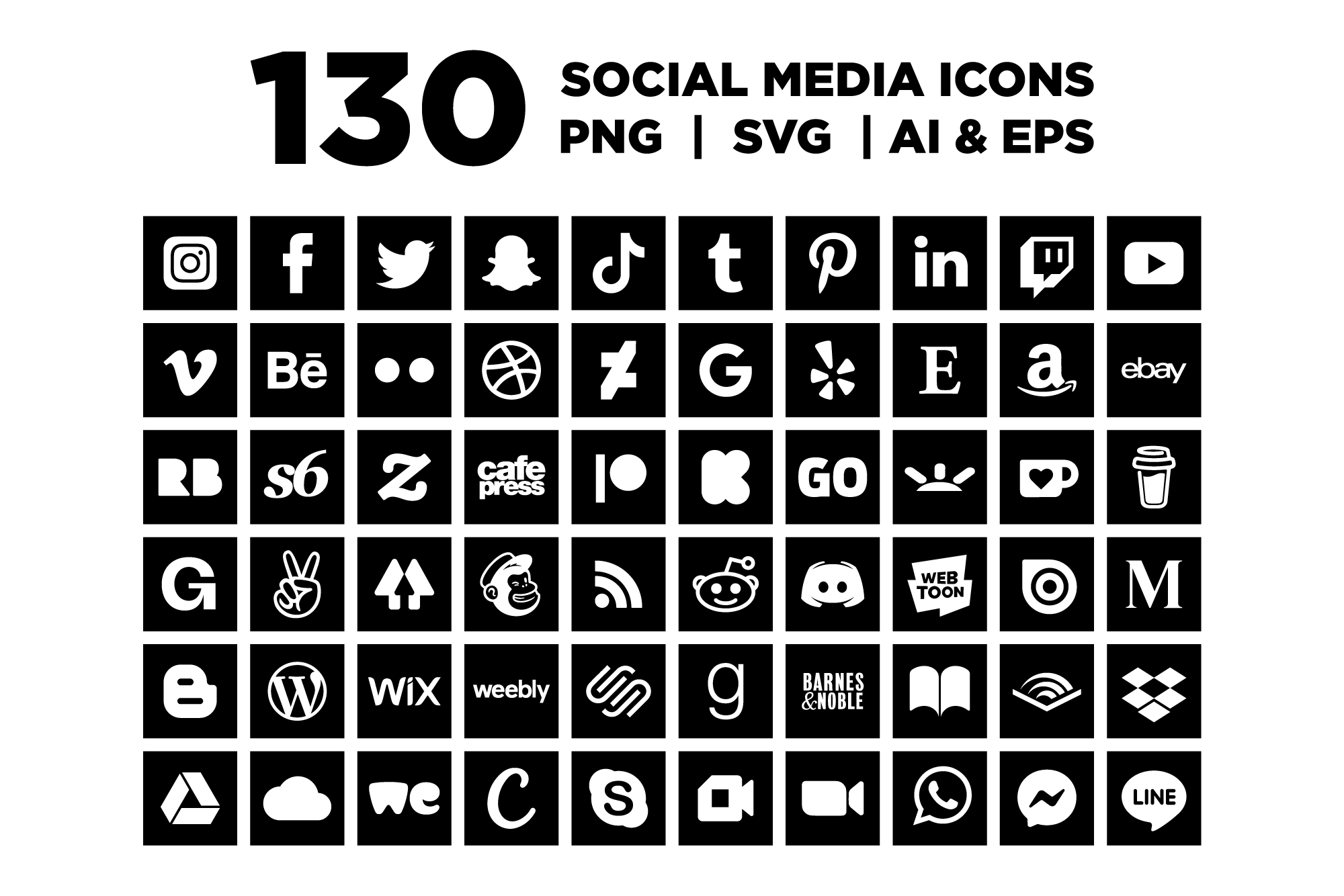 Square Black Social Media Icons By Running With Foxes | TheHungryJPEG