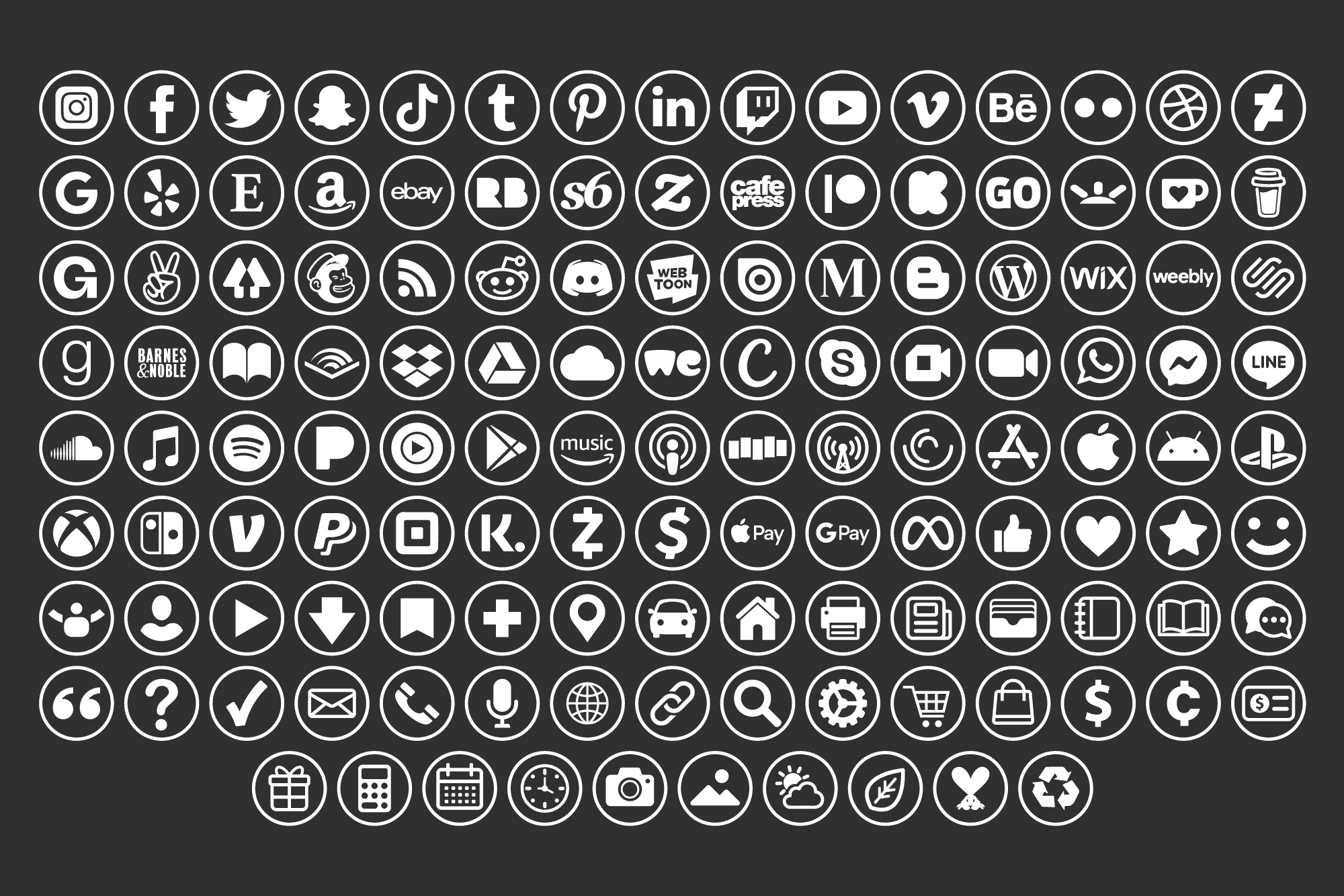 Circle Border Social Media Icons By Running With Foxes | TheHungryJPEG