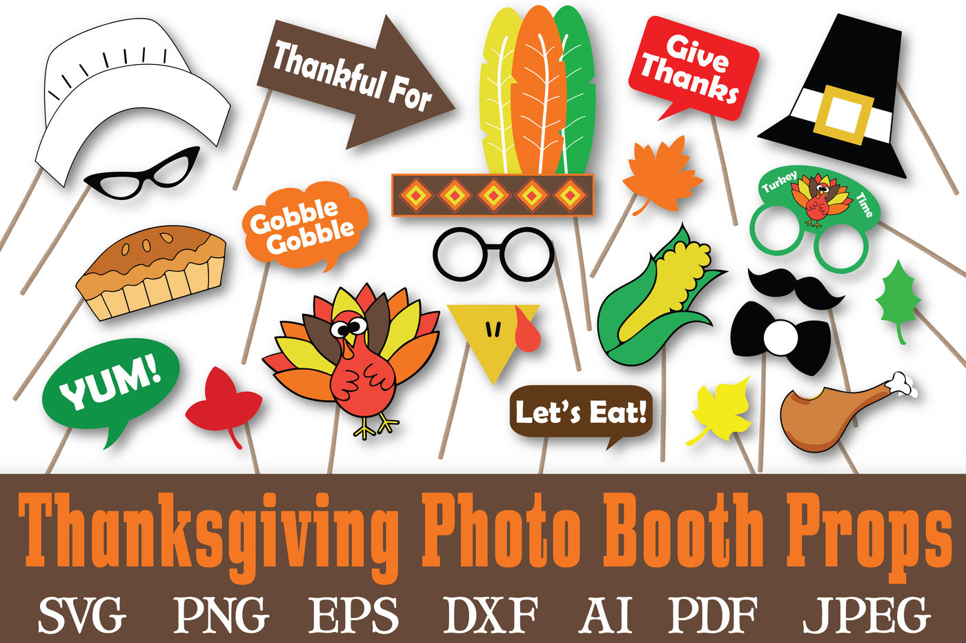 Thanksgiving Photo Booth Props Svg Cut Files Dxf Png Jpeg Pdf Eps Ai By Shannon Keyser Thehungryjpeg Com