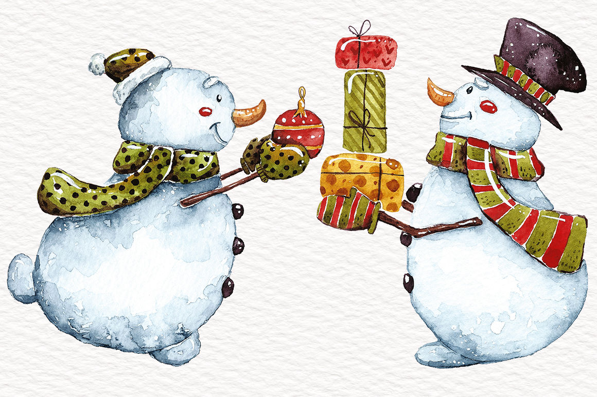 Watercolor Santas and Snowmen By talloshau's illustrations | TheHungryJPEG