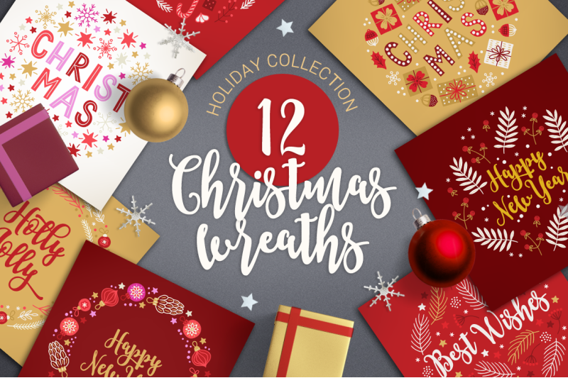 FREE 12 Christmas Wreaths By TheHungryJPEG | TheHungryJPEG