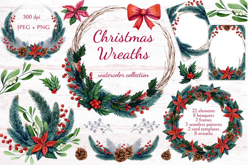 Christmas Wreaths By TheHungryJPEG | TheHungryJPEG