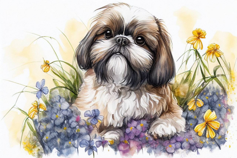 Spring Watercolor Dog By TheHungryJPEG | TheHungryJPEG