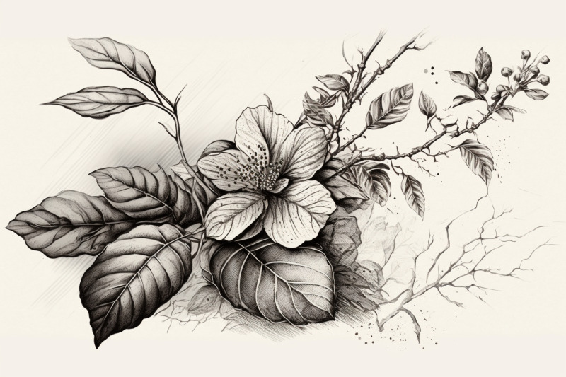 Black Floral Paper Ink Pencil Drawing Stock Illustration