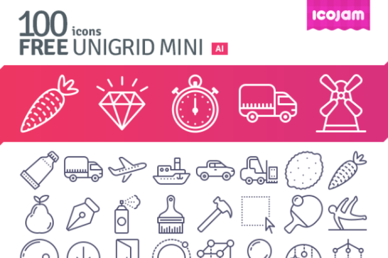 100 Free Unigrid Icons By TheHungryJPEG