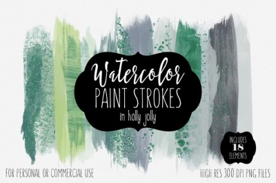 FREE Holly Jolly Watercolor Brush Strokes Set