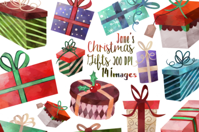 FREE Watercolor Christmas Gifts Clipart