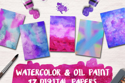 FREE Watercolor & Oil Paint 17 Digital Papers