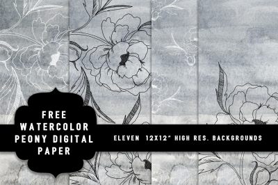 FREE Watercolor Peony Digital Paper