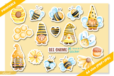 FREE Cute Bee Gnome watercolor Printable Sticker