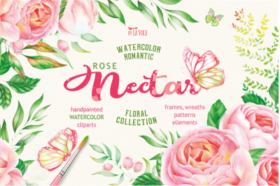 FREE Watercolor Flower Clipart - Rose Nectar