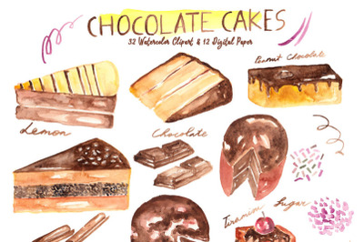 FREE Chocolate Cakes Watercolor Clipart