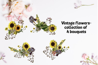 FREE Vintage Watercolor Bouquets Elements