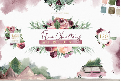 FREE Plum Christmas Watercolor Clipart