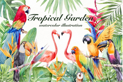 FREE Tropical Garden Watercolor Illustration