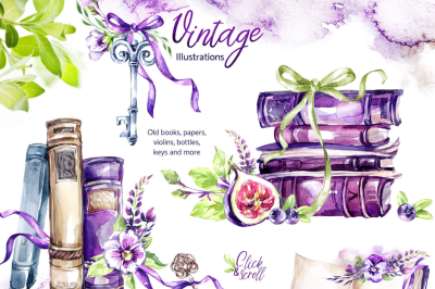 FREE Vintage Violet Watercolor collection