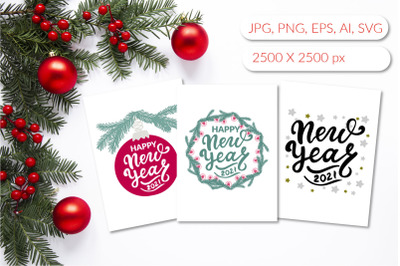 Happy new year 2021 greeting cards set in jpg, svg files, png, eps10.