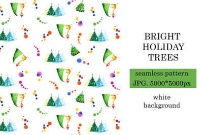 Bright winter holidays pattern with fir trees