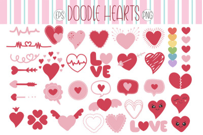 Doodle Hearts Set Vector Clipart