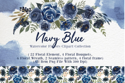 FREE Navy Blue Flower Watercolor Clipart